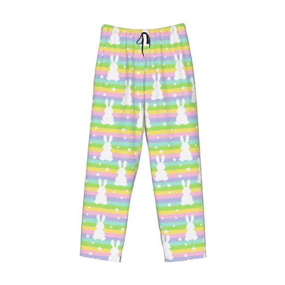Lsque Rainbow Rabbit Print Men's Pajama Pants, Lounge Pant - Comfortable Home Wear,Elastic Waistband, Stylish Design-Small