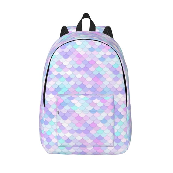 Lsque Rainbow Scales Pattern Canvas Daypack, Durable Backpack, High-quality Versatile Backpack,Vintage Compact Backpack-Medium