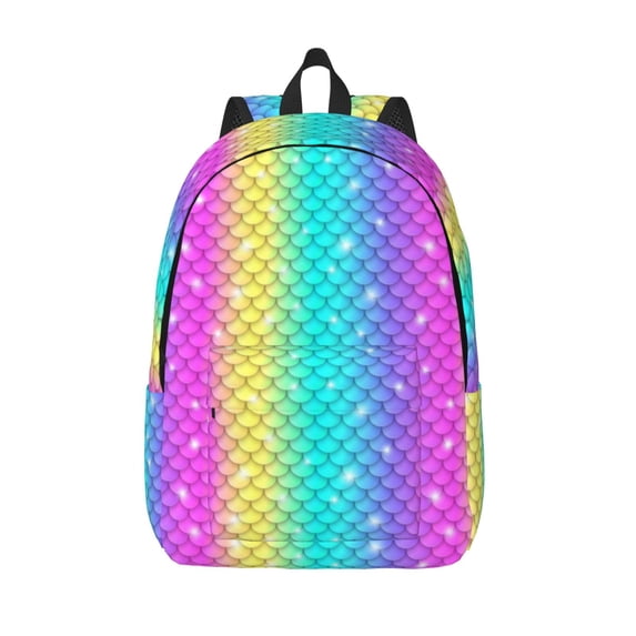 Lsque Rainbow Scales2 Pattern Canvas Daypack, Durable Backpack, High-quality Versatile Backpack,Vintage Compact Backpack-Medium