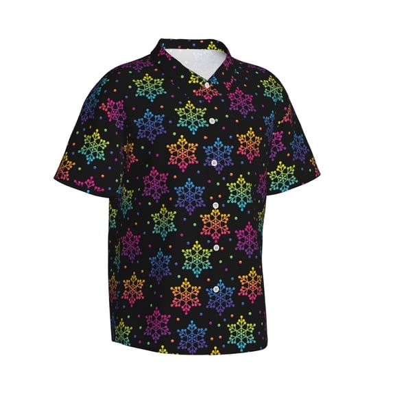 Lsque Rainbow Snowflake pattern Hawaiian Shirt for Men, Unisex Summer Beach Casual Short Sleeve Button Down Shirts-XX-Large