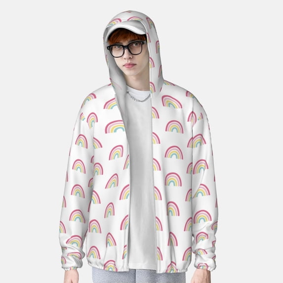 Lsque Rainbow UPF 50+ Lightweight Sun Protection Men's Women's Long Sleeve Shirt, Hoodie Performance -Medium