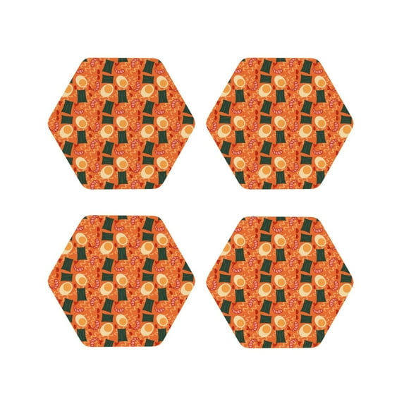 Lsque Ramen Noodle Soup Pattern 4" Drink Coasters Set of 4, PVC Leather Absorbent Coasters, Table Coaster Set Decorative Coffee Cup Coasters Housewarming Gift -Hexagon