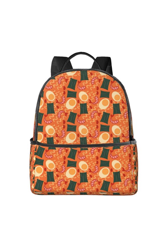 Ramen Noodle Soup Pattern Backpack  School Travel Canvas Daypack with Ergonomic Padded Straps, Multiple Compartments & Leather Handle
