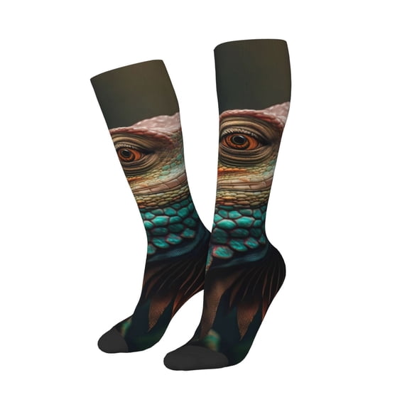 Lsque Realistic Colorful Chameleon Printed Crew Socks Men's Women's LightWeight Thin Casual Calf Socks ,Knee High Socks,Cotton Socks