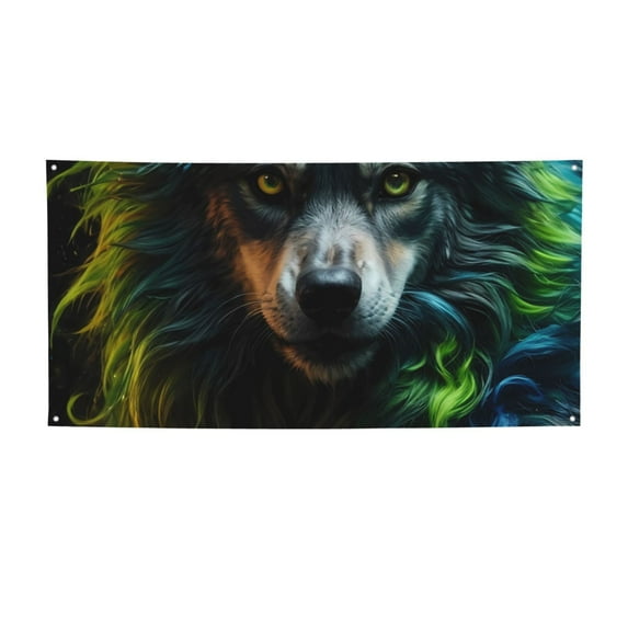 Lsque Realistic Style Colorful Wolf A Pattern Party Banner, Festive Banner , Holiday Celebrations and Events for Carnival Birthday Party Festival Decorations-Medium
