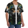 thumbnail image 1 of Lsque Realistic Style Colorful Wolf print Men's Cuban Collar Short Sleeve Shirt Summer Beachwear Casual Button Down Fashionable Vacation Leisure Shirt-4X-Large, 1 of 7
