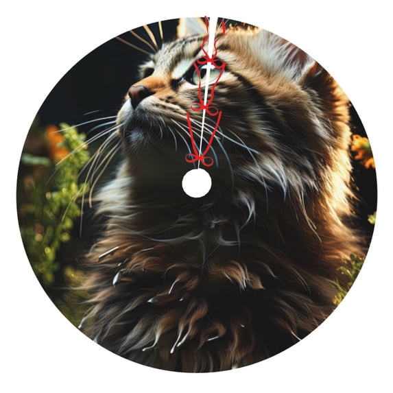 Lsque Realistic Style Cute Cat Print Christmas Tree Skirt, Tree Skirt with Ties or Velcro, Perfect for Holiday Decorations, Halloween, and New Year-36"
