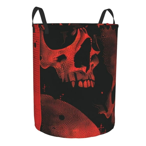 Lsque Red And Black Abstract Skull pattern Laundry Hamper Basket, Tall Woven Rope Hamper Basket for Clothes, Lightweight Storage Basket, Collapsible Waterproof-Small