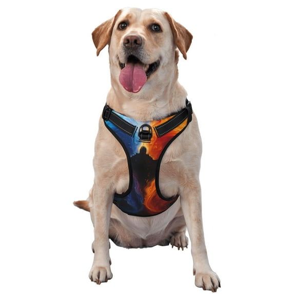 Lsque Red And Blue Abstract Dog Harness, No-Pull Pet Harness with 2 Leash Clips, Adjustable Soft Padded Dog Vest with Easy Control Handle for Large Dogs-X-Large