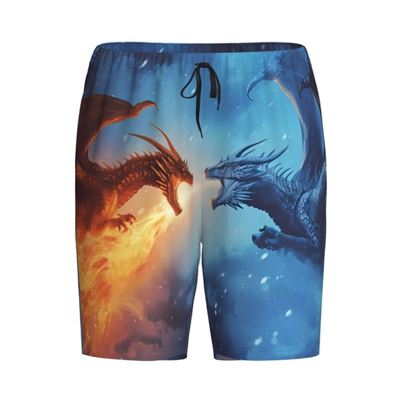Lsque Red And Blue Fire Dragon A Mens Sleep Pajama Shorts,Short Pajama Pants, Cotton Ultra-Soft Knit-3X-Large