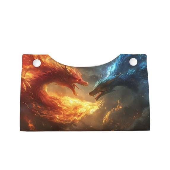 Lsque Red And Blue Fire Dragon B Printed Long Tissue Box Cover Holder, Facial Paper Organizer Dispenser,Triangle with Bottom Belt, PVC Leather Decorative Organizer