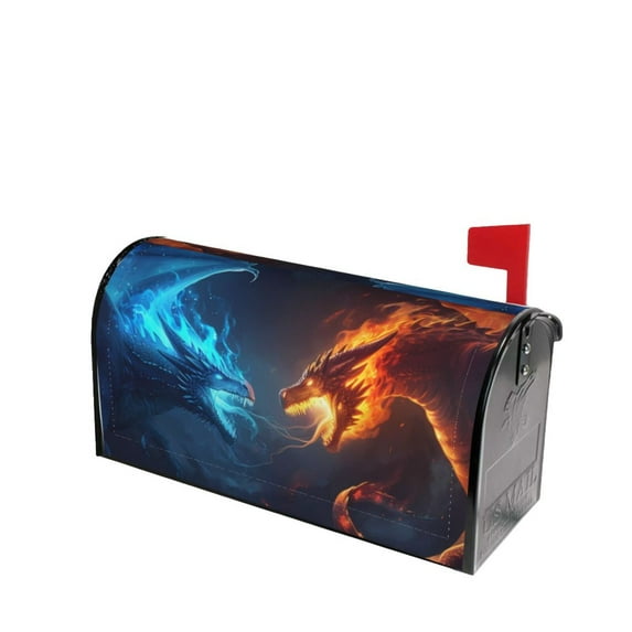 Lsque Red And Blue Fire Dragon C Mailbox Cover Standard Size ,Magnetic Mailbox Covers Post Wraps Letter Box Cover -25.5x21 in