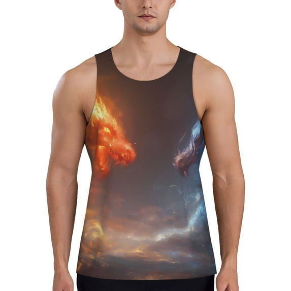 Lsque Red And Blue Fire Dragon D Pattern Mens Tank Tops Muscle Athletic Quick Dry Sleeveless Workout Fitness T Shirts Beach Tank Top, Loose-fit Sleeveless Shirt for Men-Large