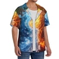 thumbnail image 1 of Lsque Red And Blue Flame Waves print Men's Cuban Collar Short Sleeve Shirt Summer Beachwear Casual Button Down Fashionable Vacation Leisure Shirt-3X-Large, 1 of 7