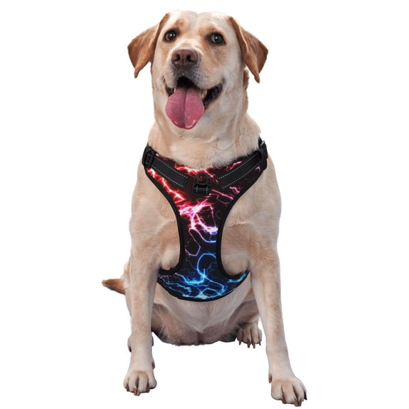 Lsque Red And Blue Lightning Dog Harness, No-Pull Pet Harness with 2 Leash Clips, Adjustable Soft Padded Dog Vest with Easy Control Handle for Large Dogs-X-Large
