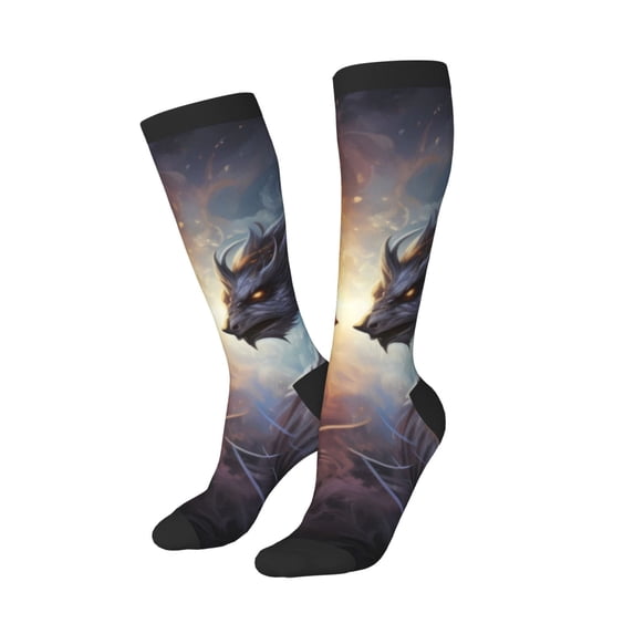 Lsque Red And White Beast Printed Crew Socks Men's Women's LightWeight Thin Casual Calf Socks ,Knee High Socks,Cotton Socks