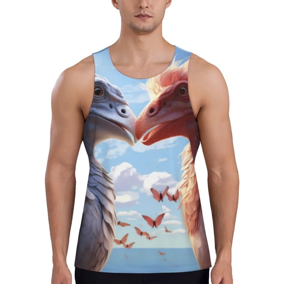 Lsque Red And White Bird Couple Pattern Mens Tank Tops Muscle Athletic Quick Dry Sleeveless Workout Fitness T Shirts Beach Tank Top, Loose-fit Sleeveless Shirt for Men-X-Large