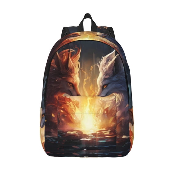 Lsque Red And White Flame Fox Pattern Canvas Daypack, Durable Backpack, High-quality Versatile Backpack,Vintage Compact Backpack-Small
