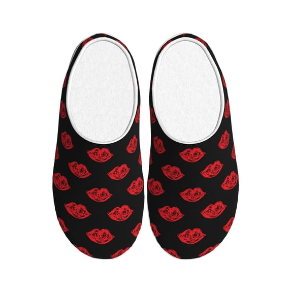 Lsque Red Beautiful Lips Pattern Womens Comfort Cotton on Scuff With Memory Foam and Anti-skid Sole Slipper-39/40