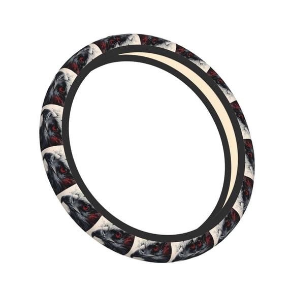 Lsque Red Black Ink Style Bald Eagle Ultra Soft Car Steering Wheel Cover for Women, Standard 15 inch Size for Truck Van SUV Auto