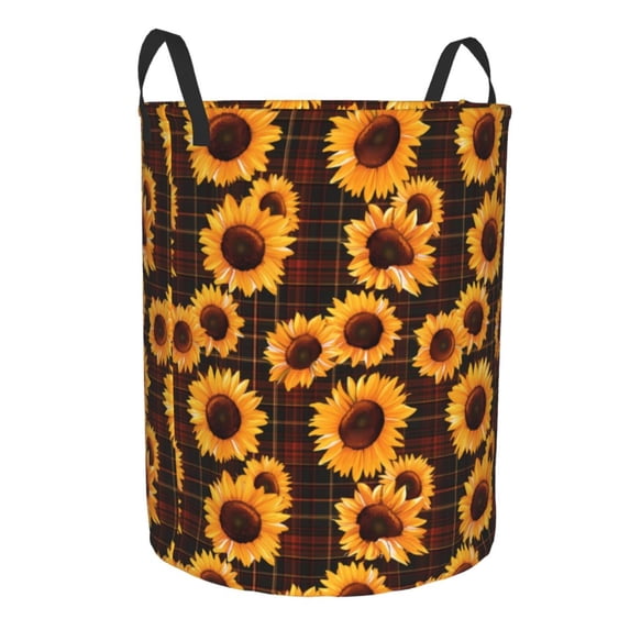 Lsque Red Black Plaid Sunflower pattern Laundry Hamper Basket, Tall Woven Rope Hamper Basket for Clothes, Lightweight Storage Basket, Collapsible Waterproof-Small