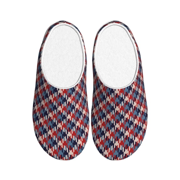 Lsque Red Blue Checked Pattern Womens Comfort Cotton on Scuff With Memory Foam and Anti-skid Sole Slipper-44/45
