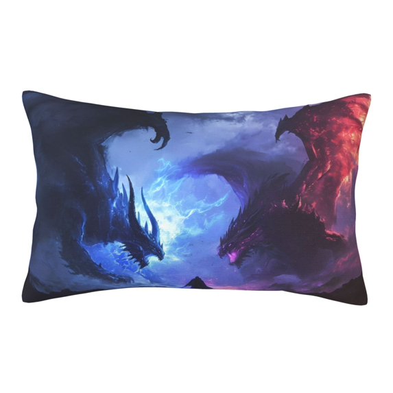 Lsque Red And Blue Fire Dragon Pattern Pillow Case – Soft & Cozy Throw Pillow Cover, Hypoallergenic Cushion Case for Sleeping Women with Envelope Closure-14"x20"
