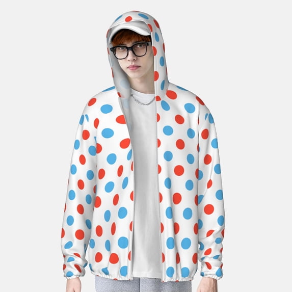 Lsque Red Blue Polka Dots UPF 50+ Lightweight Sun Protection Men's Women's Long Sleeve Shirt, Hoodie Performance -3X-Large