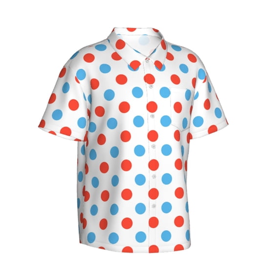 Lsque Red Blue Polka Dots pattern Hawaiian Shirt for Men, Unisex Summer Beach Casual Short Sleeve Button Down Shirts-X-Large