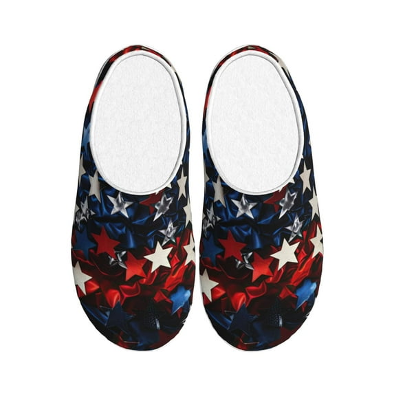 Lsque Red Blue White Stars Pattern Womens Comfort Cotton on Scuff With Memory Foam and Anti-skid Sole Slipper-42/43