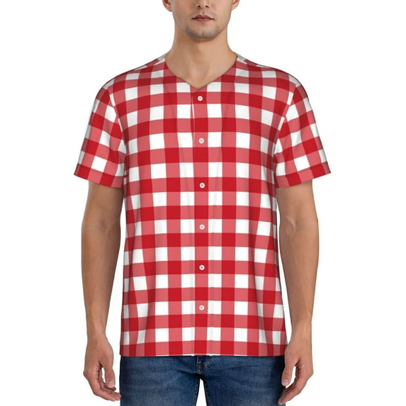 Lsque Red Checkboard Pattern Mens Polo Golf Shirts Funny Graphics Shorts Sleeve Button Shirts Baseball T-shirt-4X-Large