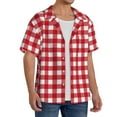 thumbnail image 1 of Lsque Red Checkboard print Men's Cuban Collar Short Sleeve Shirt Summer Beachwear Casual Button Down Fashionable Vacation Leisure Shirt-Small, 1 of 7