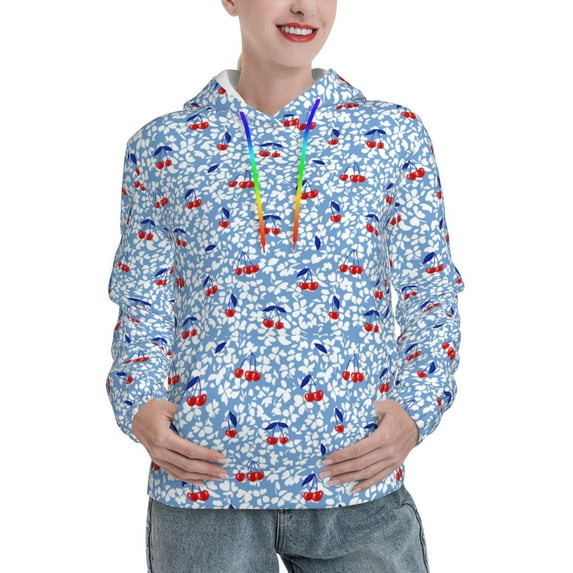 Lsque Red Cherries Pattern Casual Women's Hoodie,Hooded Sweatshirt with Kangaroo Pocket,Pullover Hoodie with Eye-catching Drawstrings-XX-Large
