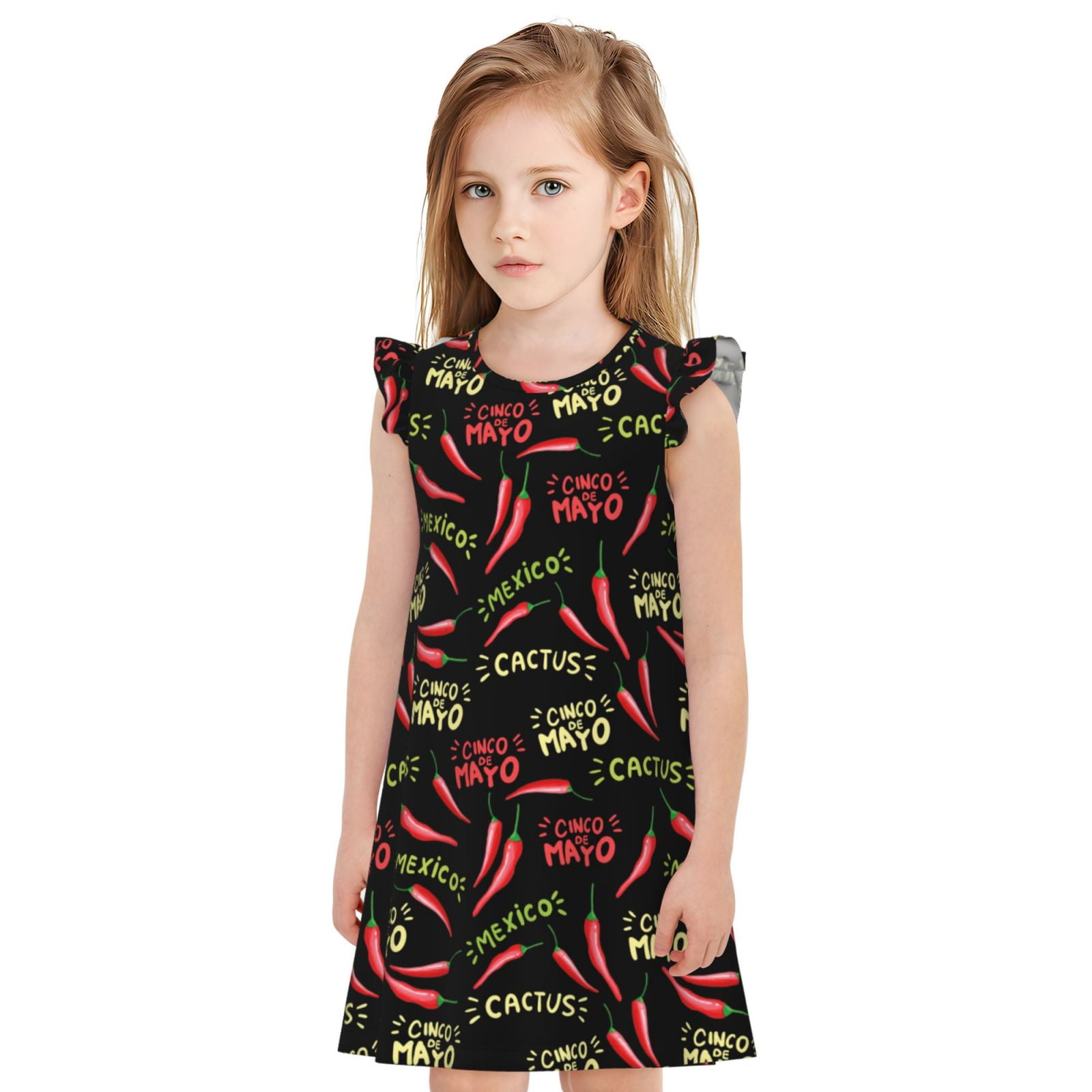 Lsque Red Chili Printed Girls' Nightgown, Soft & Cute Pajamas for Kids