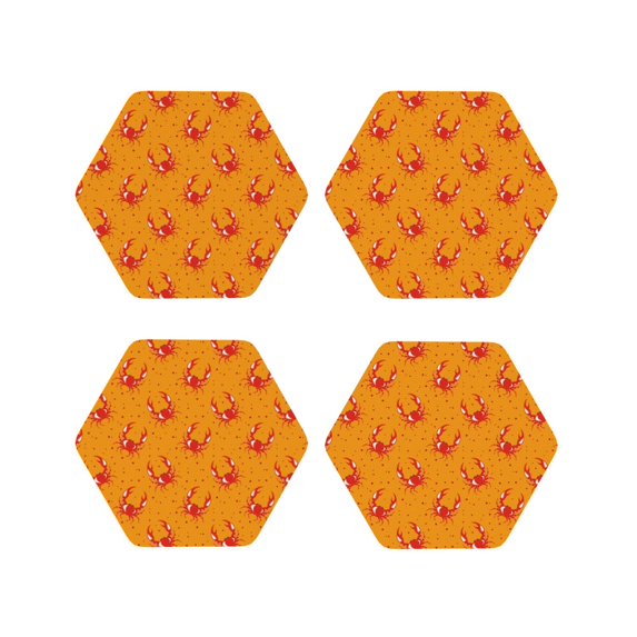 Lsque Red Crab Pattern 4" Drink Coasters Set of 4, PVC Leather Absorbent Coasters, Table Coaster Set Decorative Coffee Cup Coasters Housewarming Gift -Hexagon