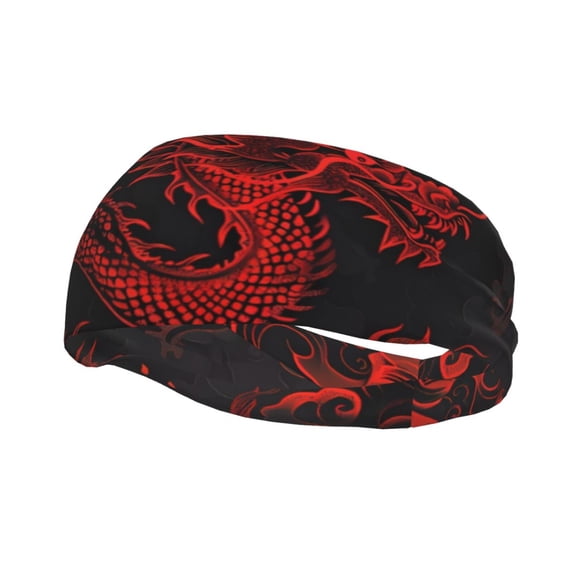 Lsque Red Dragon On Black Pattern Sweatbands Sports Headband for Men & Women - Moisture Wicking Athletic Cotton Terry Cloth Sweatband for Tennis, Basketball, Running