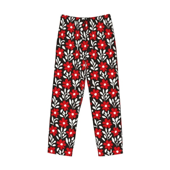 Lsque Red Floral Print Men's Pajama Pants, Lounge Pant - Comfortable Home Wear,Elastic Waistband, Stylish Design-Small