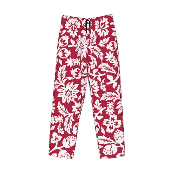 Lsque Red Flowers Print Men's Pajama Pants, Lounge Pant - Comfortable Home Wear,Elastic Waistband, Stylish Design-Small
