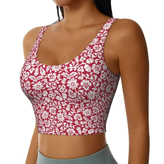 Lsque Red Flowers Printed Women'S Sports Bra, Compression, Moisture Wicking, High-Impact Sports Bra For Women,Supportive sports bra-Small