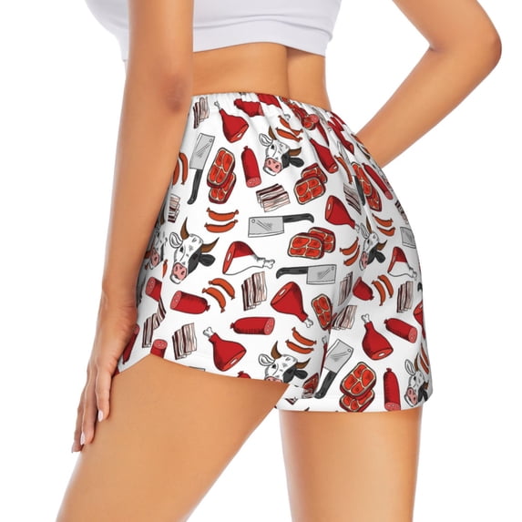 Lsque Red Food Printed Women's Running Shorts with Liner Pockets,Elastic Quick Dry Workout Athletic Gym Yoga Shorts,Womens High Waist Shorts-X-Large