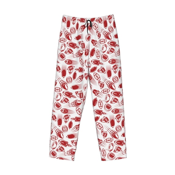 Lsque Red Football Print Men's Pajama Pants, Lounge Pant - Comfortable Home Wear,Elastic Waistband, Stylish Design-X-Large