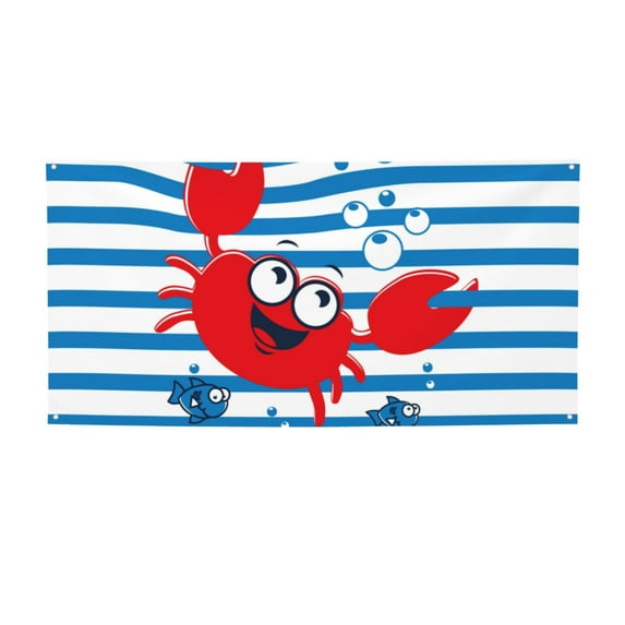 Lsque Red Funny Crab on Blue Stripe Pattern Party Banner, Festive Banner , Holiday Celebrations and Events for Carnival Birthday Party Festival Decorations-Medium