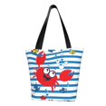 thumbnail image 1 of Lsque Red Funny Crab on Blue Stripe Pattern Beach Tote,Shoulder Handbag,Spacious Tote Bag,Lightweight Travel Bag,Versatile Shopping Bag, 1 of 6