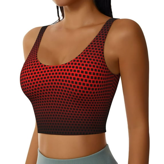 Lsque Red Geometric Printed Women'S Sports Bra, Compression, Moisture Wicking, High-Impact Sports Bra For Women,Supportive sports bra-Medium
