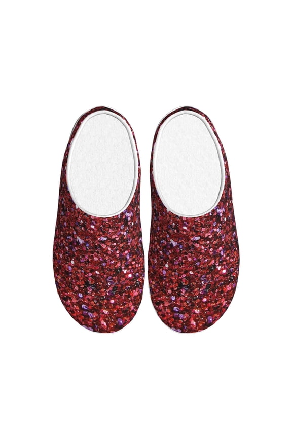 Red Glitter Pattern Womens Comfort Cotton on Scuff With Memory Foam and Anti-skid Sole Slipper-44/45