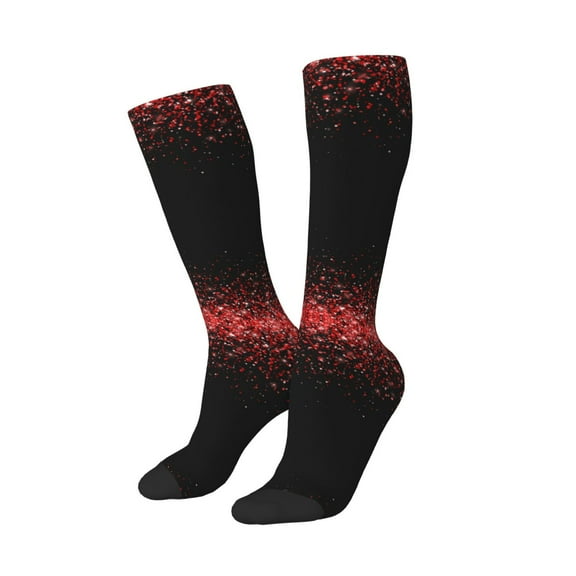 Lsque Red Glitter1 Printed Crew Socks Men's Women's LightWeight Thin Casual Calf Socks ,Knee High Socks,Cotton Socks