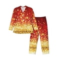 thumbnail image 1 of Lsque Red Gold Glitter Pattern Long Sleeve Pajama Set for Men - Soft 2-Piece Sleepwear and Loungewear Set with Pockets, Comfy Nightwear-Small, 1 of 7