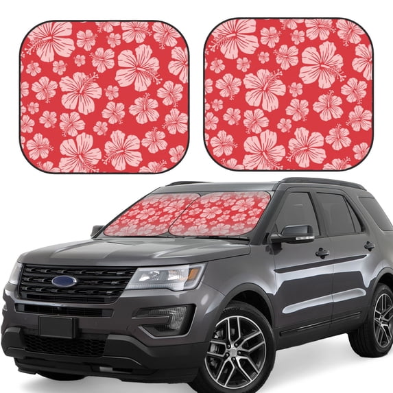 Lsque Red Hibiscus Flower 2 PCS Windshield Sun Shade | CarFoldable Window Covers | Car Accessories Reflect UV for Universal Cars SUV Truck | Medium