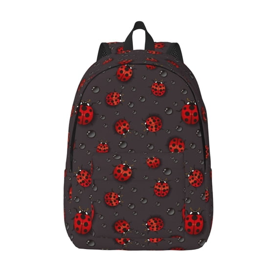 Lsque Red Ladybugs On Dark Background Pattern Canvas Daypack, Durable Backpack, High-quality Versatile Backpack,Vintage Compact Backpack-Medium