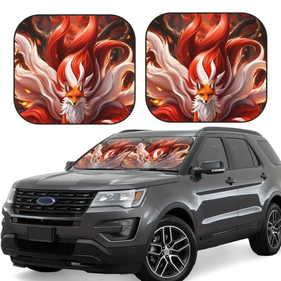 Lsque Red Leaf Flame Fox 2 PCS Windshield Sun Shade | CarFoldable Window Covers | Car Accessories Reflect UV for Universal Cars SUV Truck | Large
